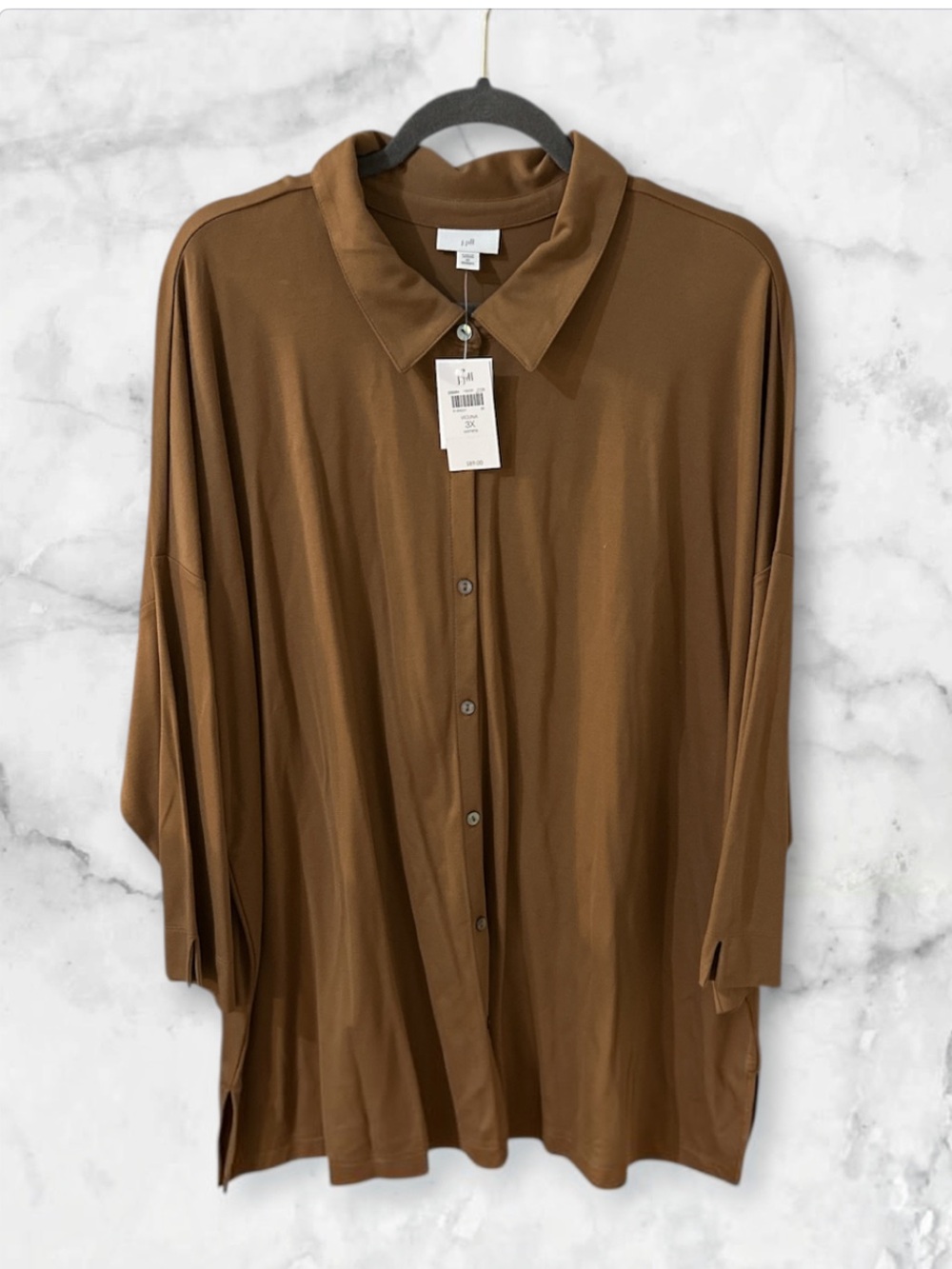 J.Jill brown long sleeve button down tunic top Collared size3X NWT